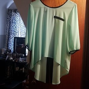 Mint green blouse with black trim